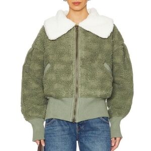 Free People Women's Green White Cozy Up Fleece Faux Fur Cardigan Sweater SM NWOT